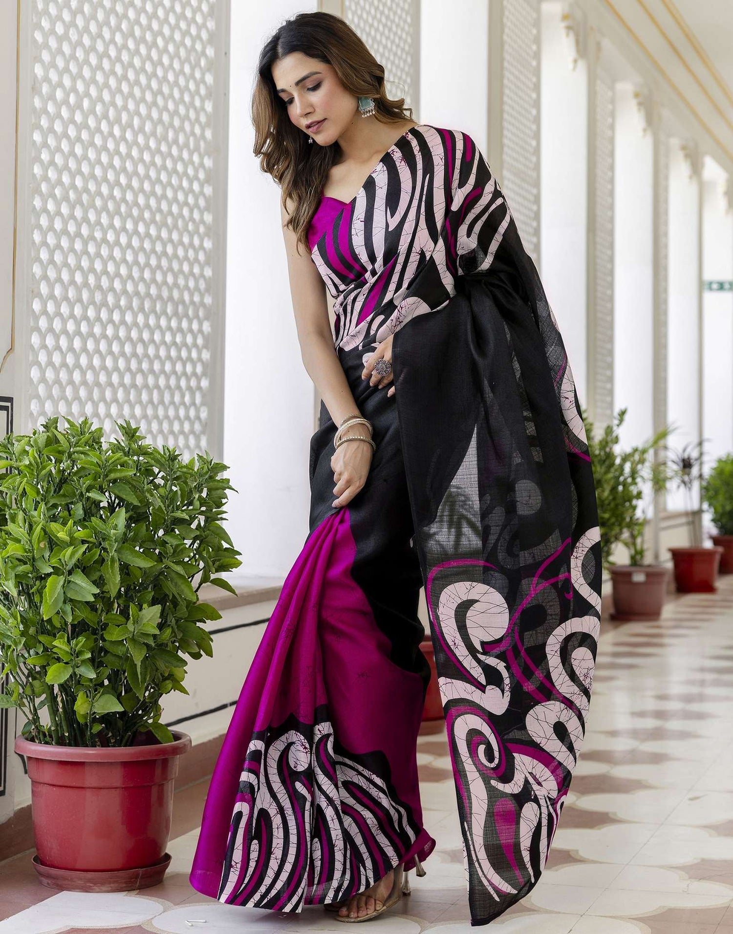 Magenta Khadi Printed Saree