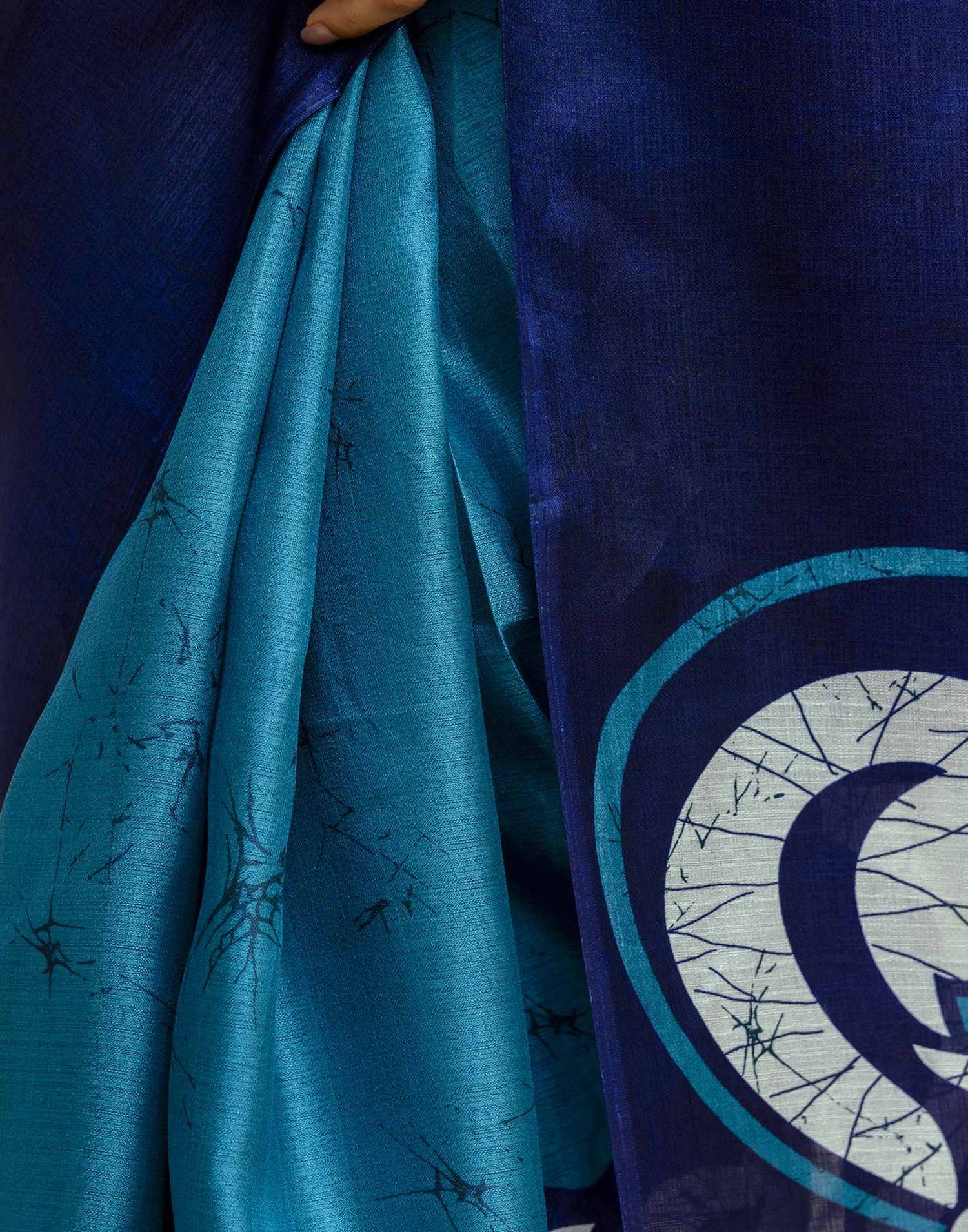 Teal Blue Khadi Printed Saree