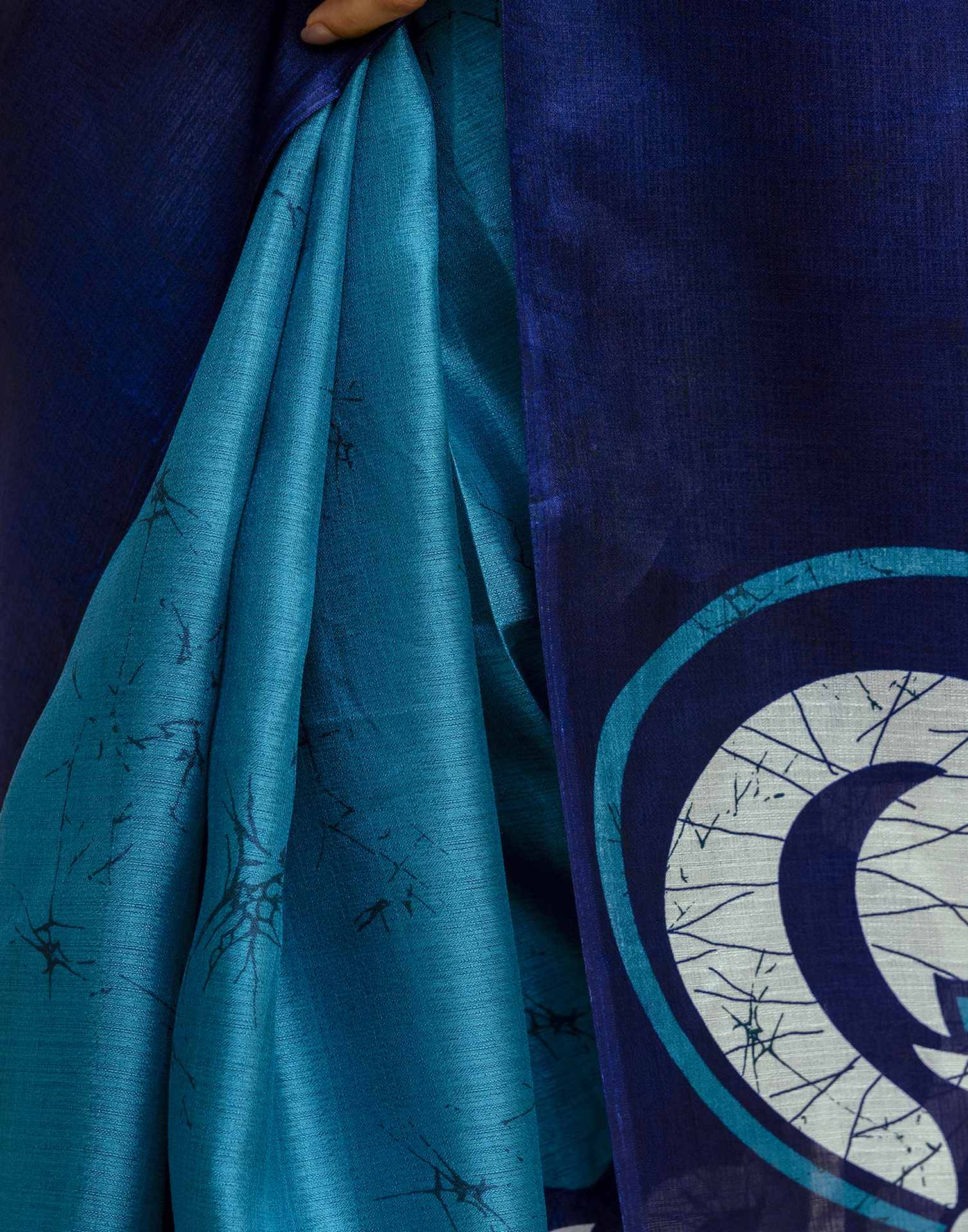 Teal Blue Khadi Printed Saree