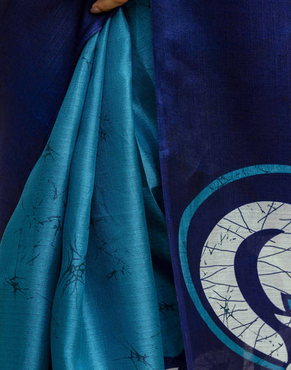 Teal Blue Khadi Printed Saree