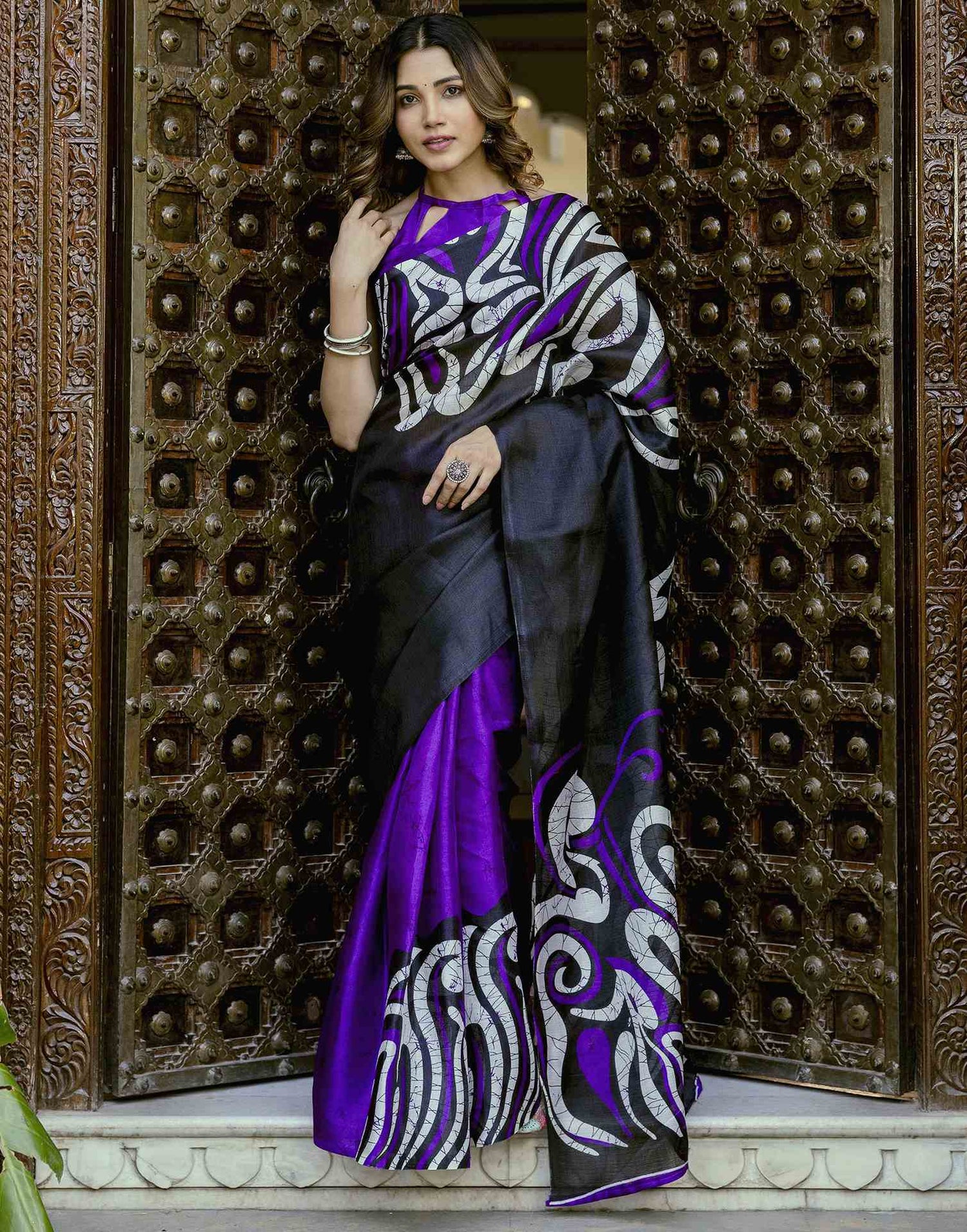 Purple Khadi Printed Saree