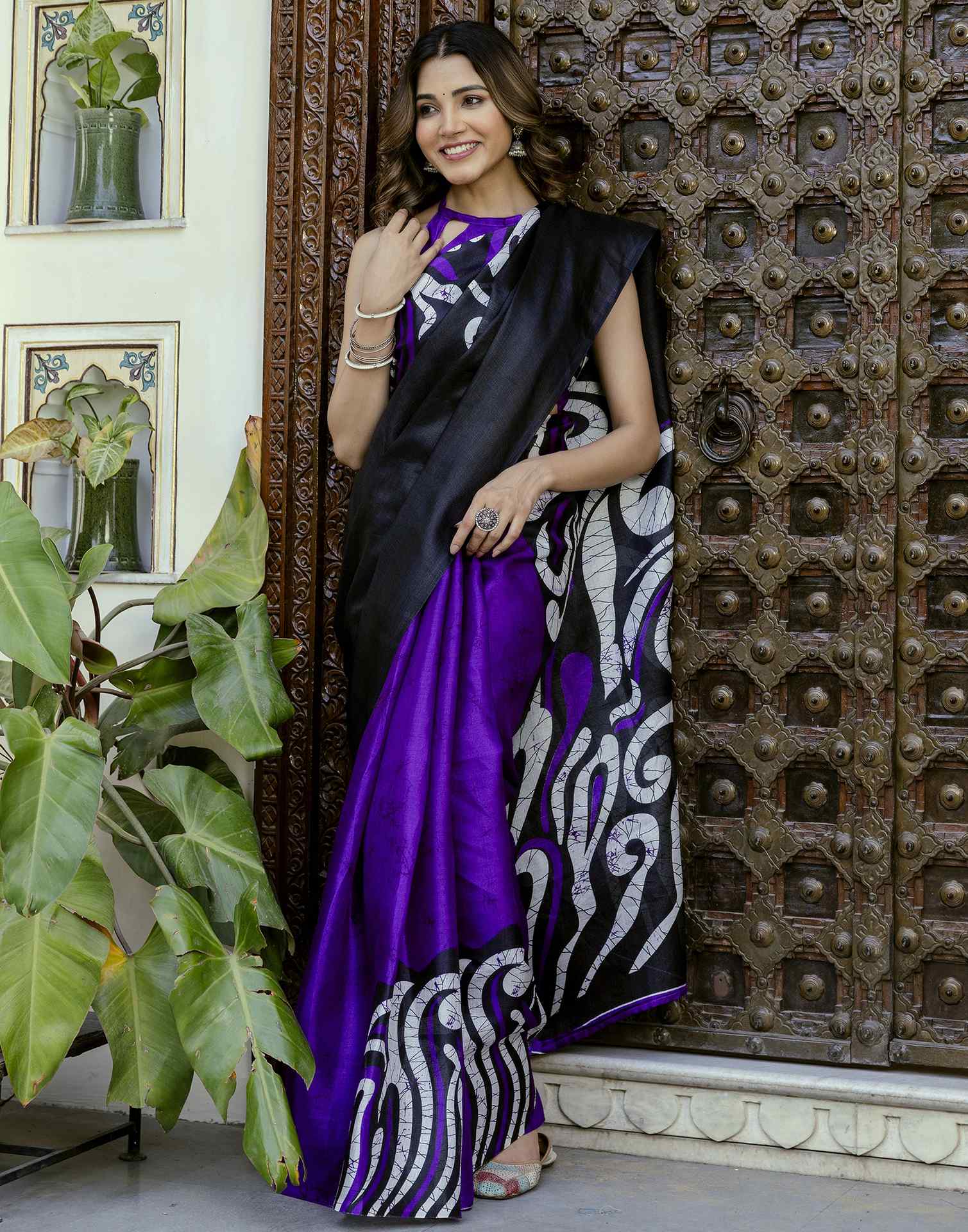 Purple Khadi Printed Saree