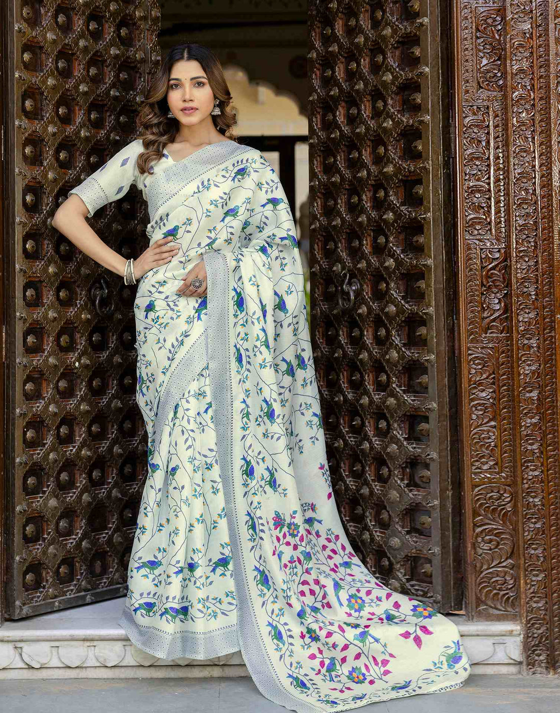 Off White Khadi Printed Saree