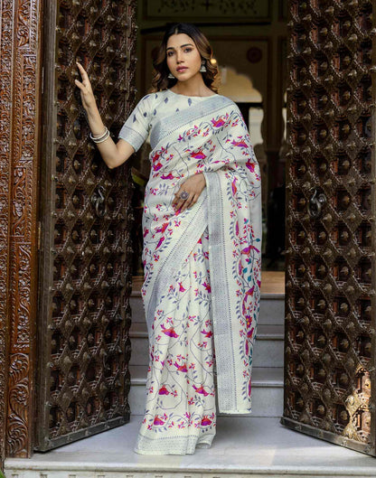 Off White Khadi Printed Saree