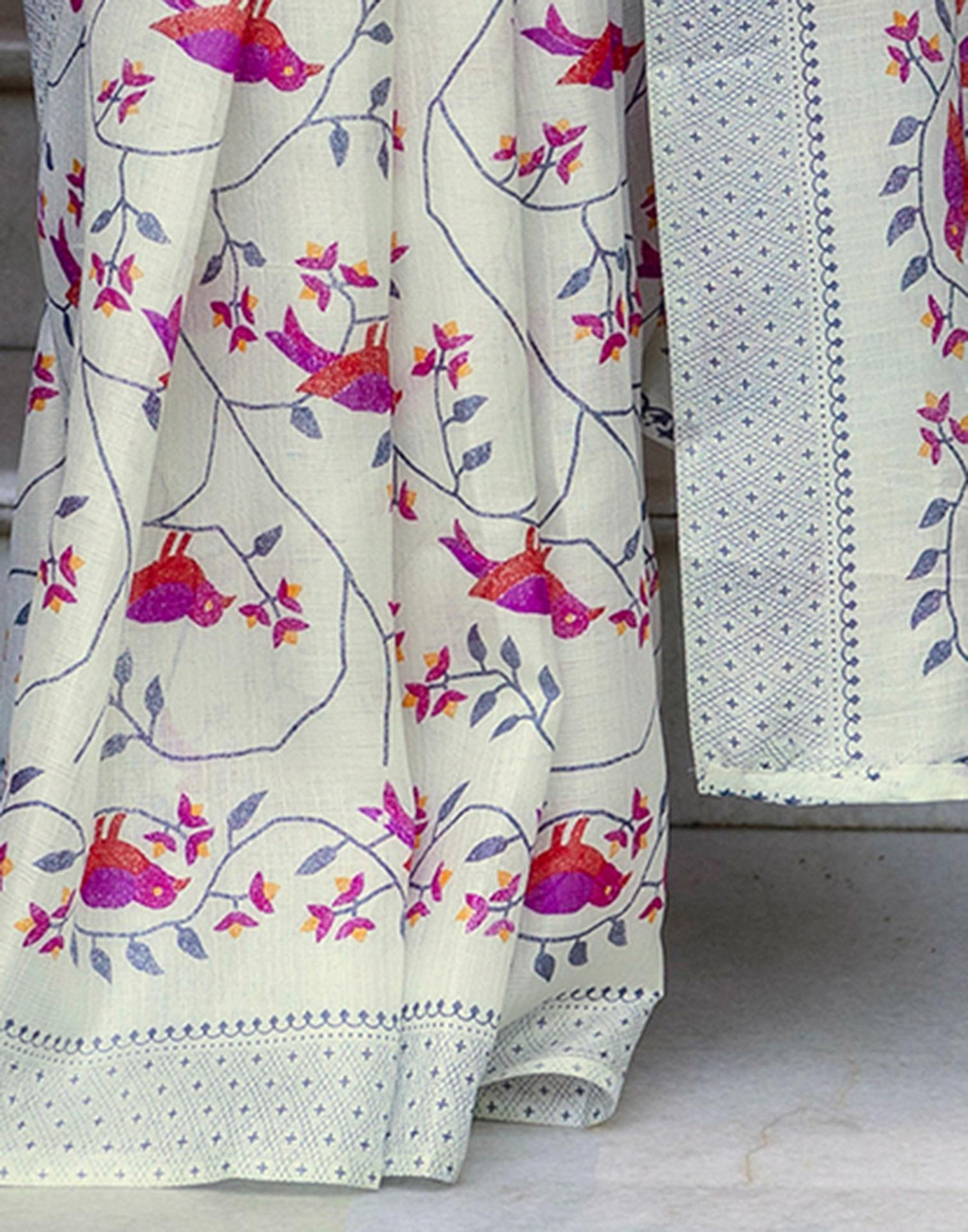 Off White Khadi Printed Saree