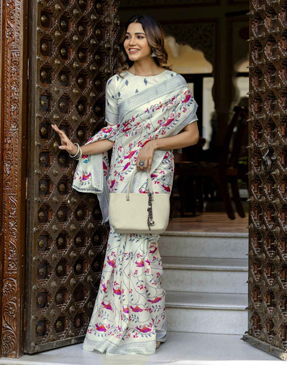 Off White Khadi Printed Saree