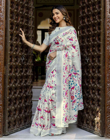 Off White Khadi Printed Saree