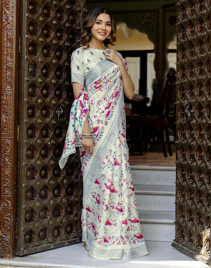 Off White Khadi Printed Saree