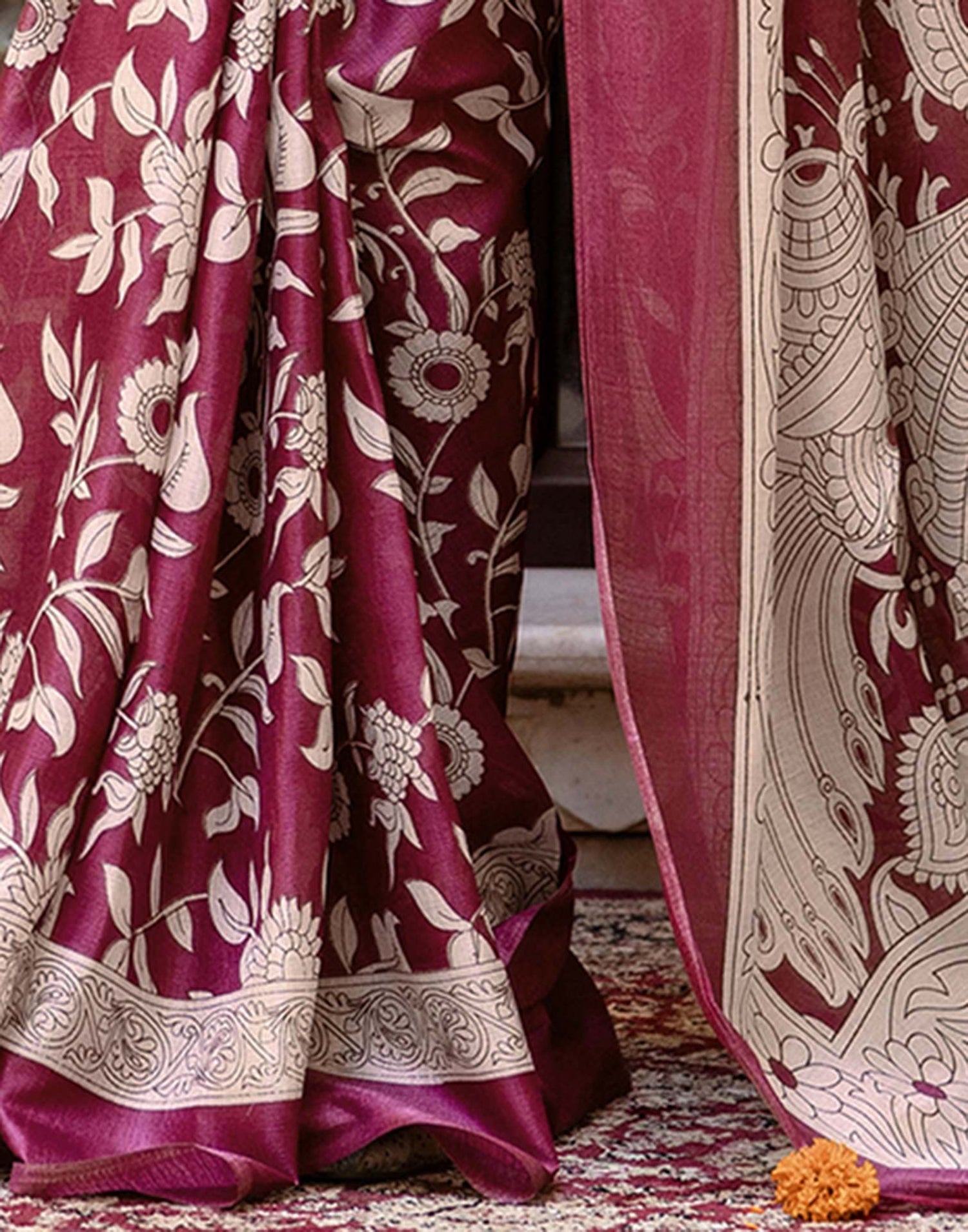 Wine Khadi Printed Saree
