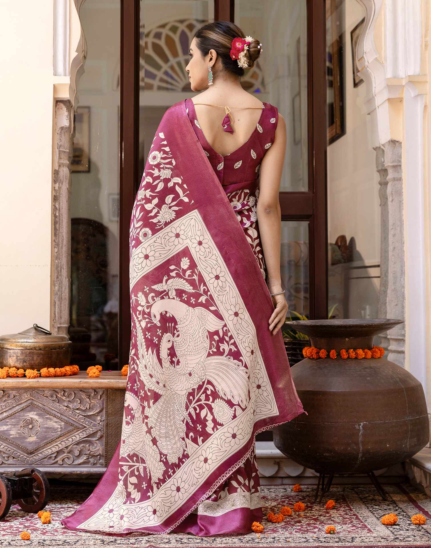Wine Khadi Printed Saree