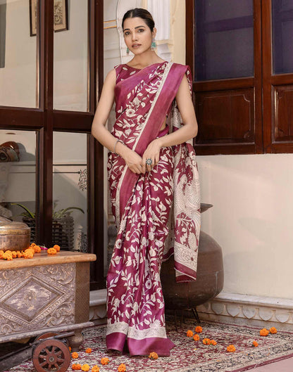 Wine Khadi Printed Saree