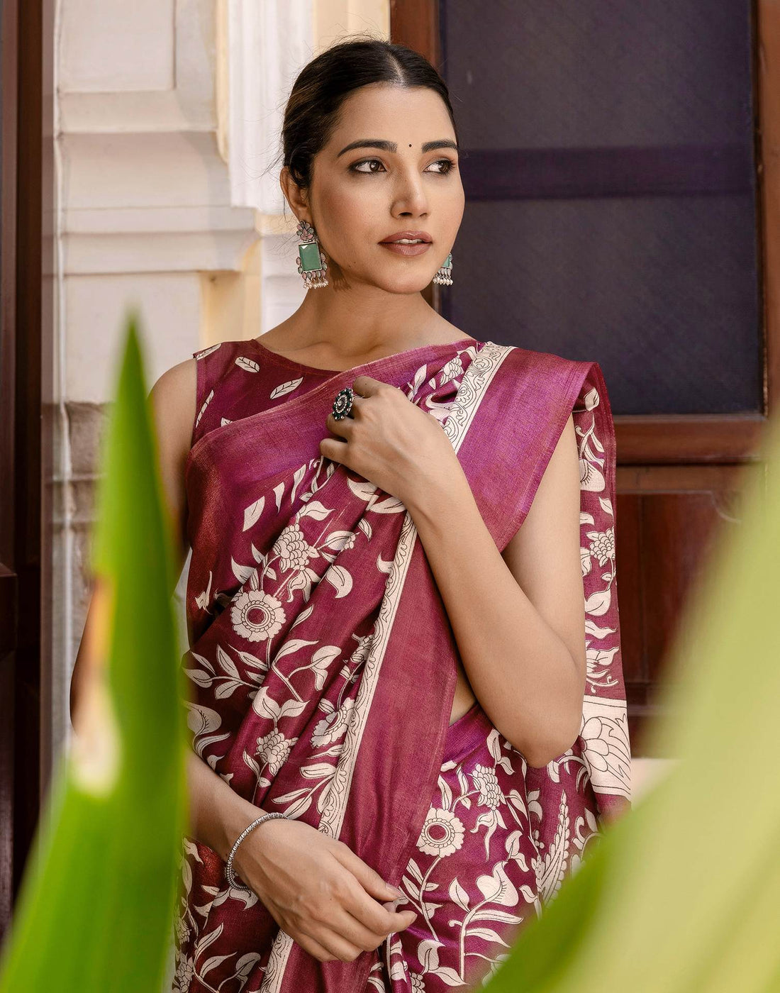 Wine Khadi Printed Saree