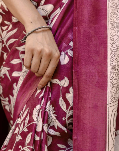 Wine Khadi Printed Saree
