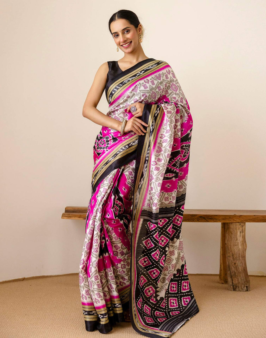 Magenta Silk Printed Saree