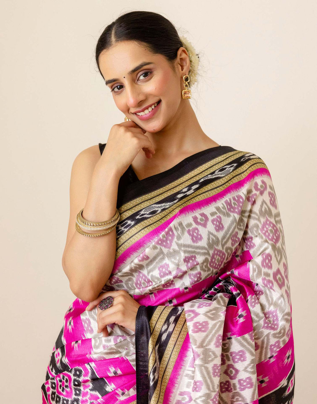 Magenta Silk Printed Saree