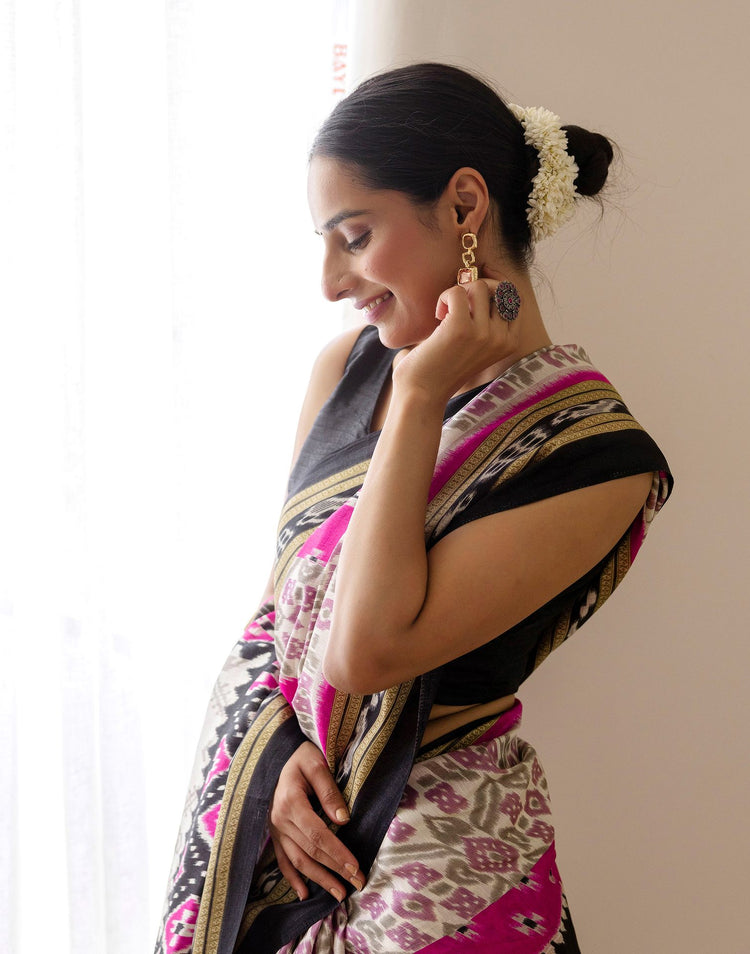 Magenta Silk Printed Saree