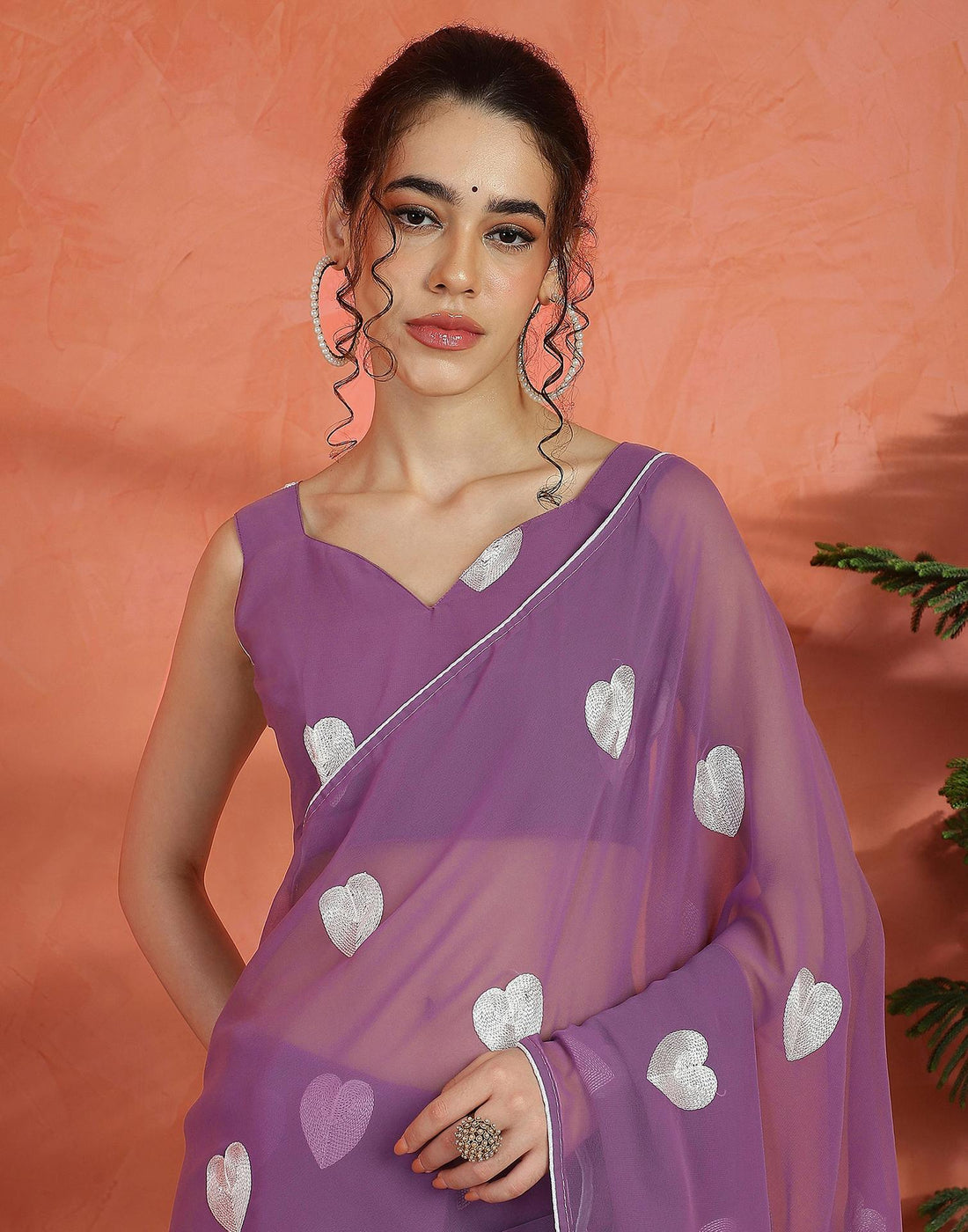 Dusty Purple Georgette Embroidery Saree