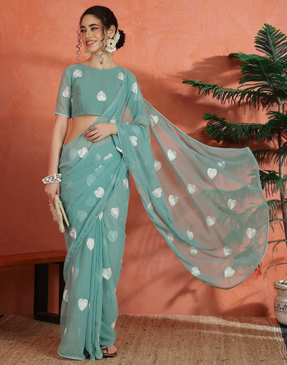 Mint Green Georgette Embroidery Saree