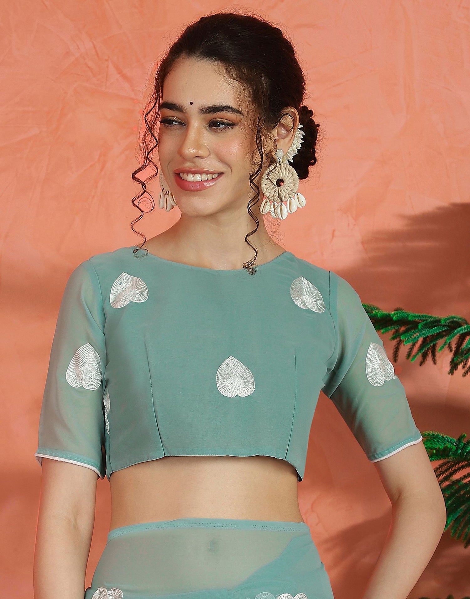 Mint Green Georgette Embroidery Saree