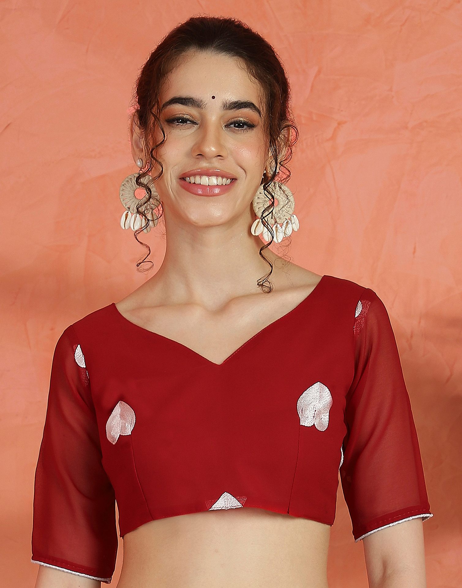 White Georgette Embroidery Saree
