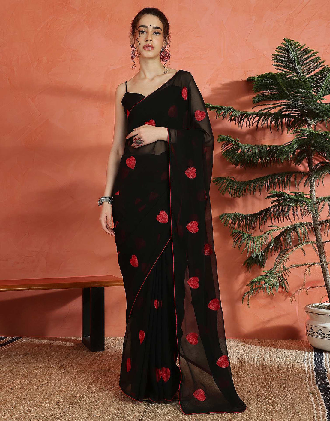 Black Georgette Embroidery Saree