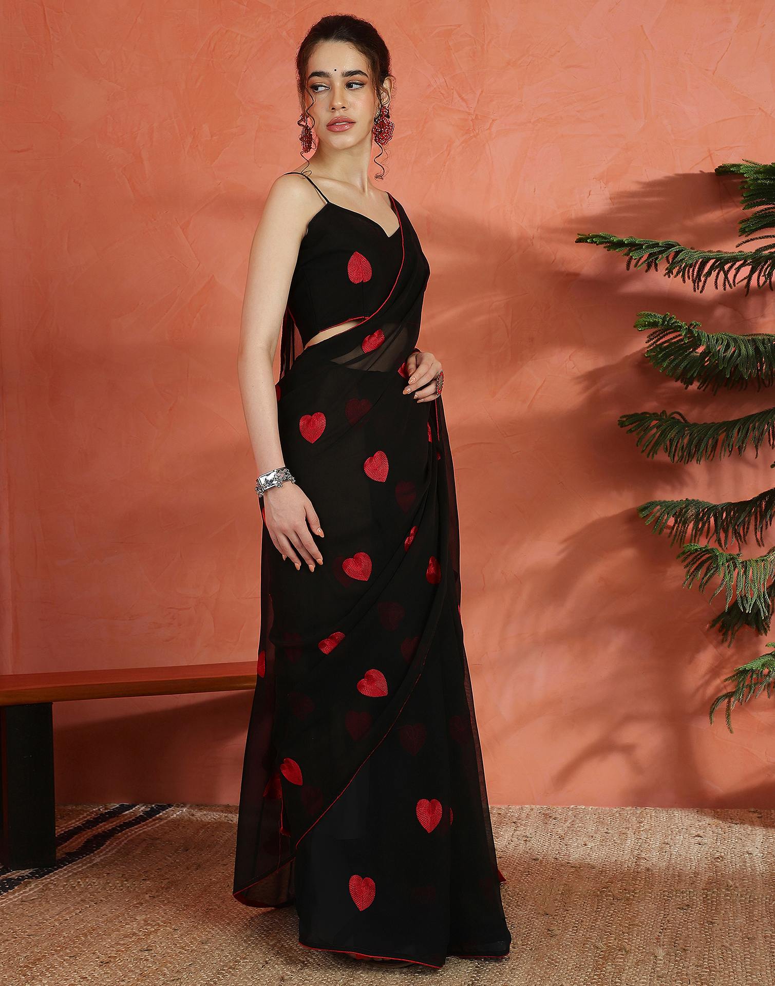 Black Georgette Embroidery Saree
