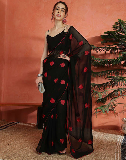 Black Georgette Embroidery Saree