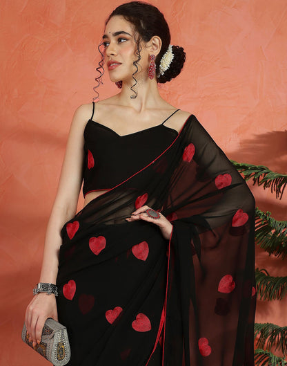 Black Georgette Embroidery Saree