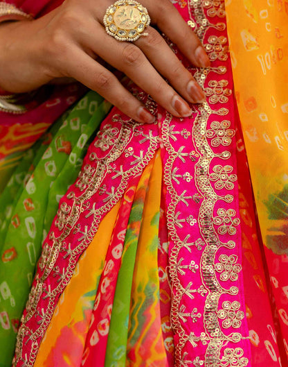 Green Georgette Printed Bandhani Saree