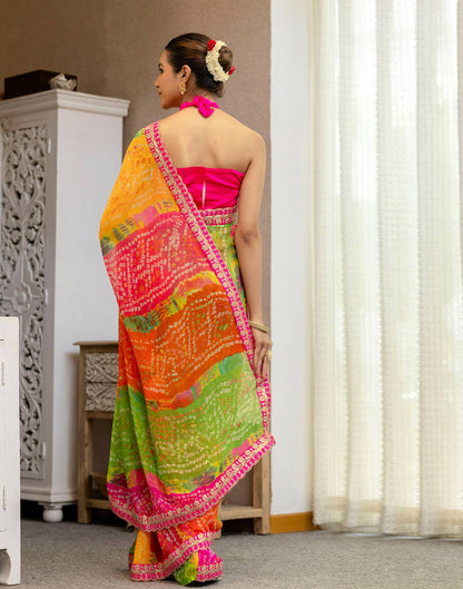 Green Georgette Printed Bandhani Saree