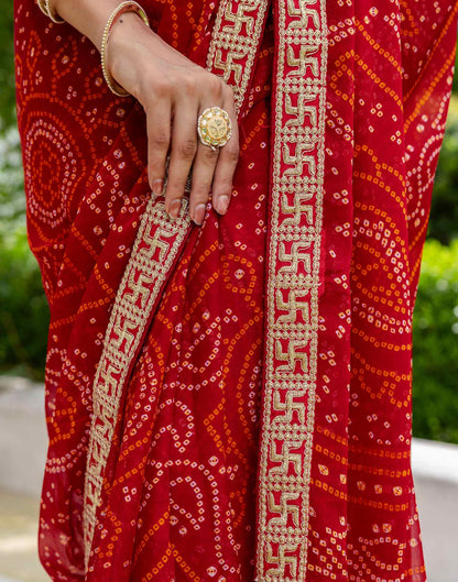 Red Chiffon Printed Bandhani Saree
