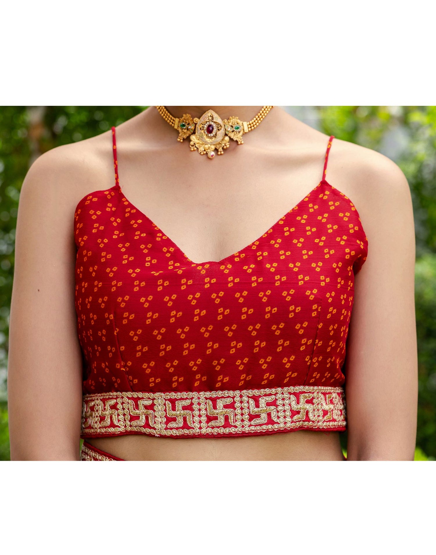 Red Chiffon Printed Bandhani Saree