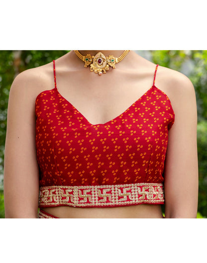 Red Chiffon Printed Bandhani Saree
