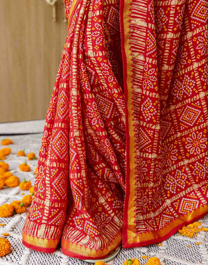 Red Silk Printed Bandhani Saree