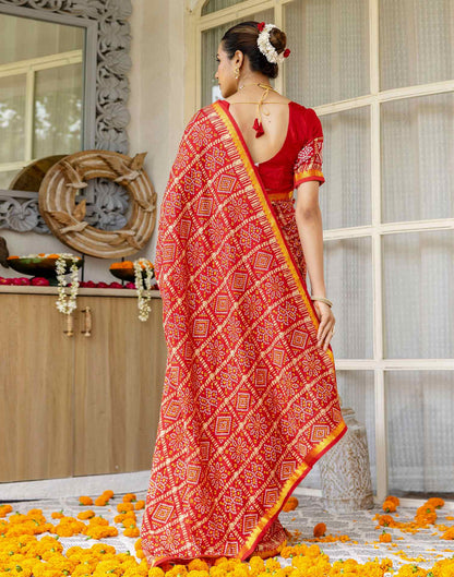 Red Silk Printed Bandhani Saree