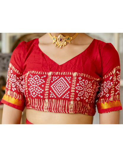 Red Silk Printed Bandhani Saree