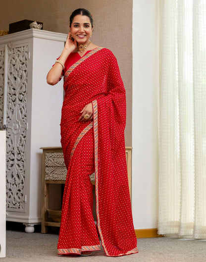 Red Georgette Printed Bandhani Saree