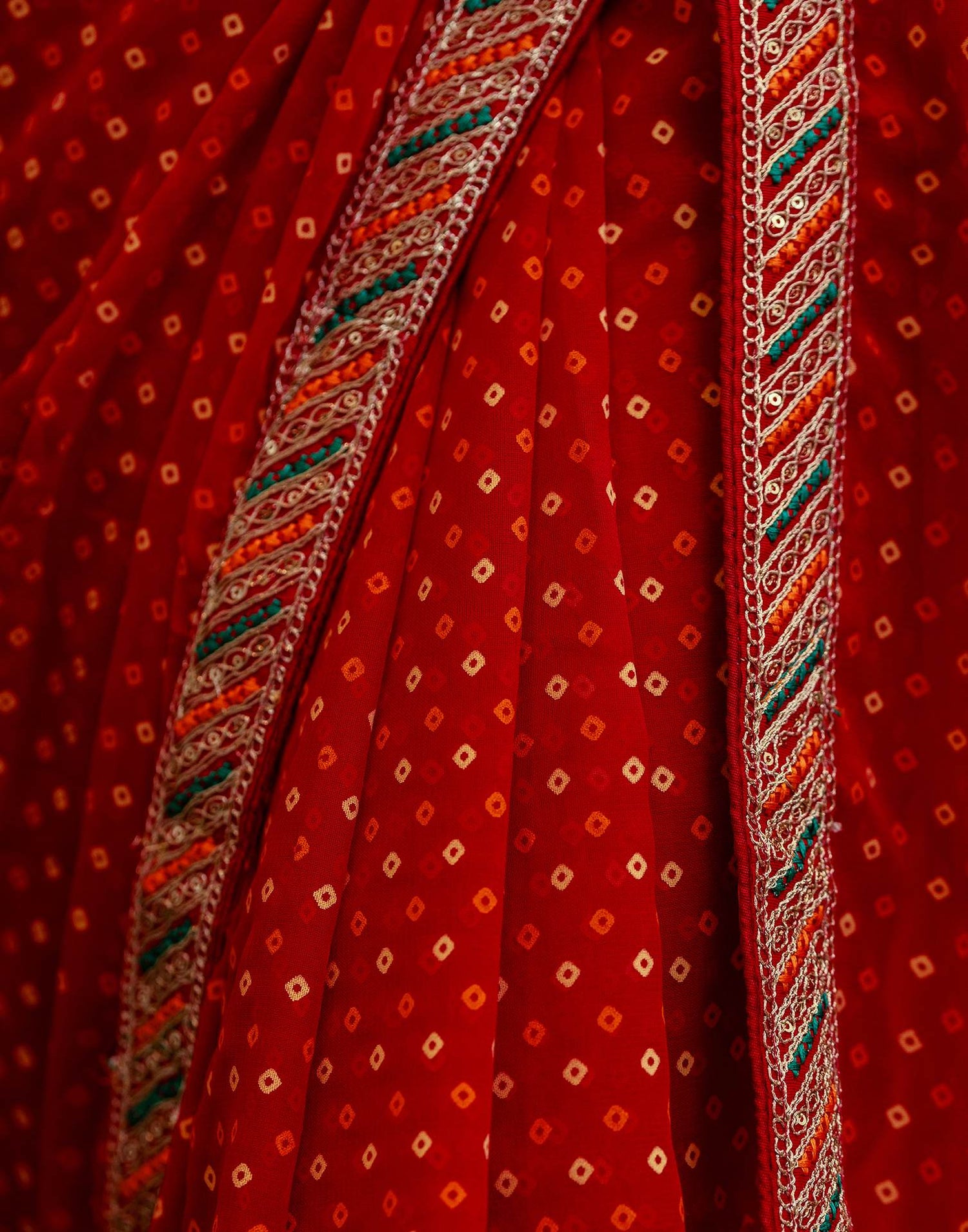 Red Georgette Printed Bandhani Saree
