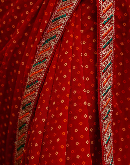 Red Georgette Printed Bandhani Saree