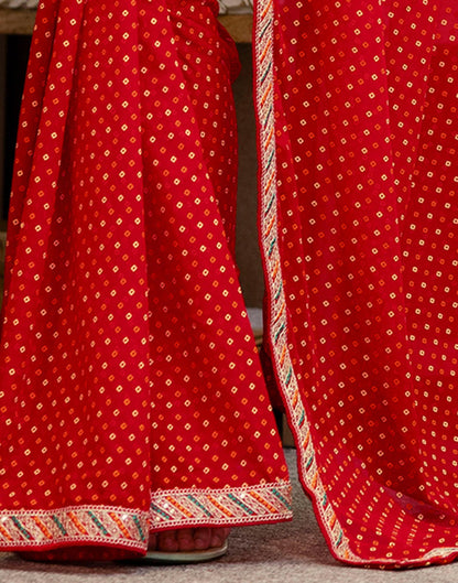 Red Georgette Printed Bandhani Saree