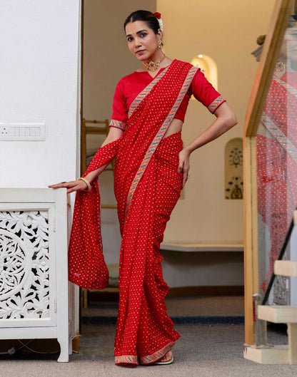 Red Georgette Printed Bandhani Saree