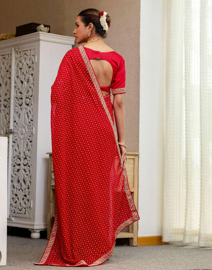 Red Georgette Printed Bandhani Saree