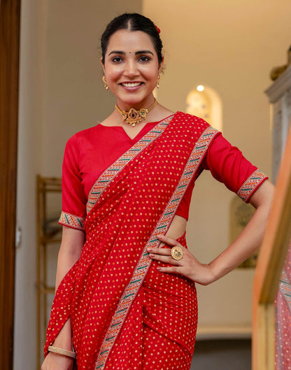 Red Georgette Printed Bandhani Saree