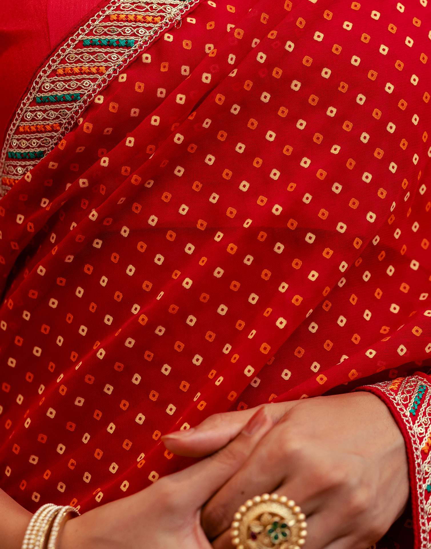 Red Georgette Printed Bandhani Saree