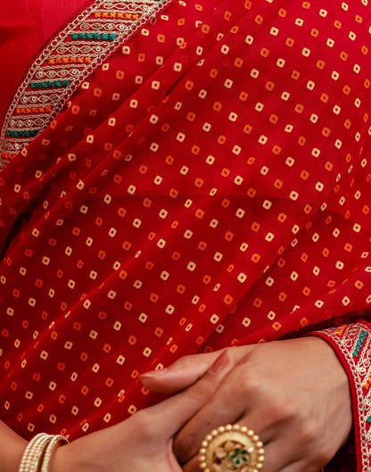 Red Georgette Printed Bandhani Saree