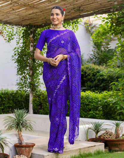 Blue Georgette Printed Bandhani Saree