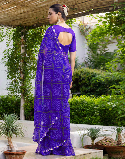 Blue Georgette Printed Bandhani Saree