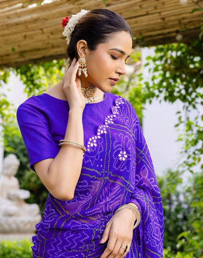 Blue Georgette Printed Bandhani Saree