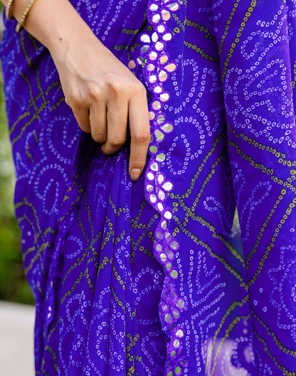 Blue Georgette Printed Bandhani Saree