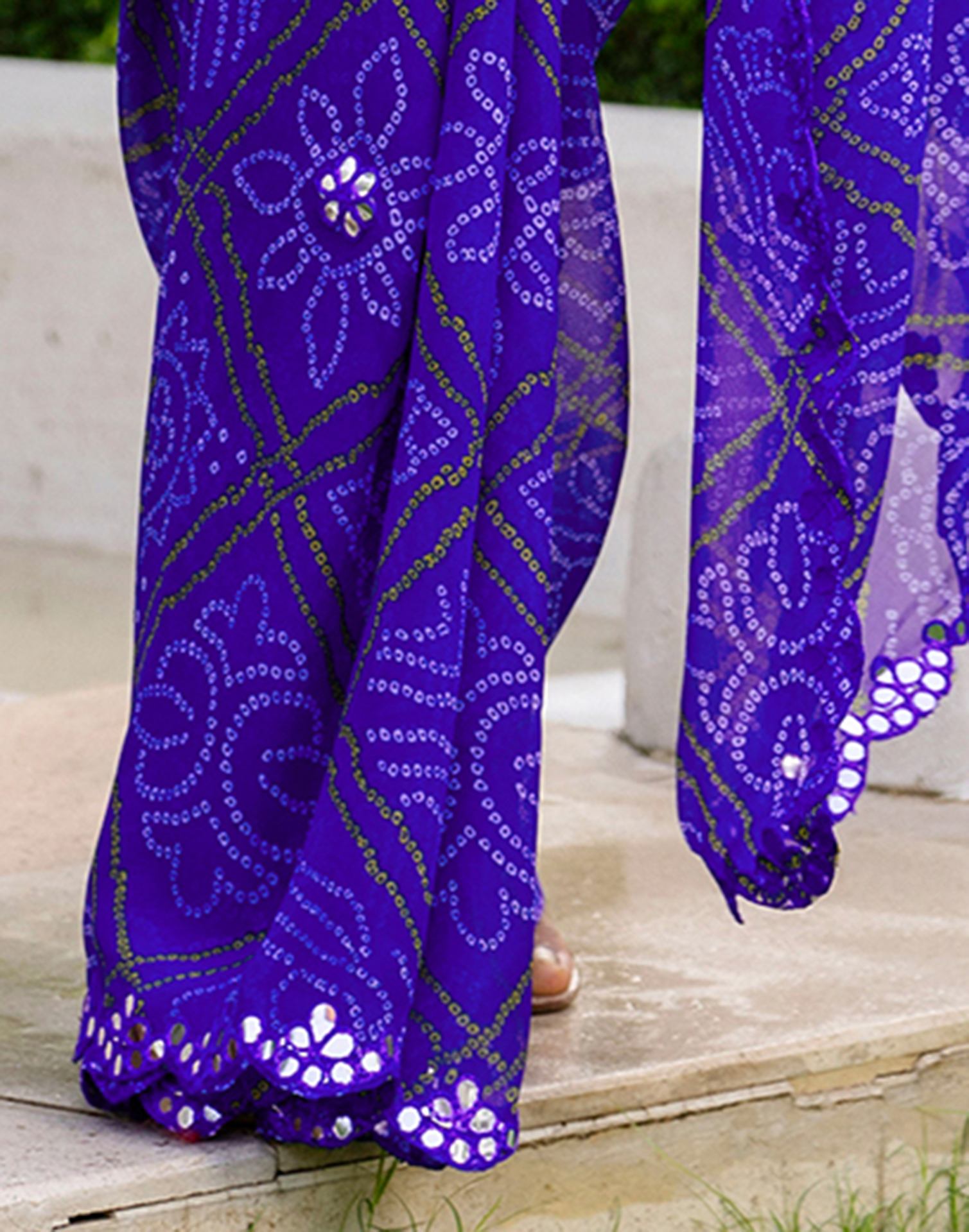 Blue Georgette Printed Bandhani Saree